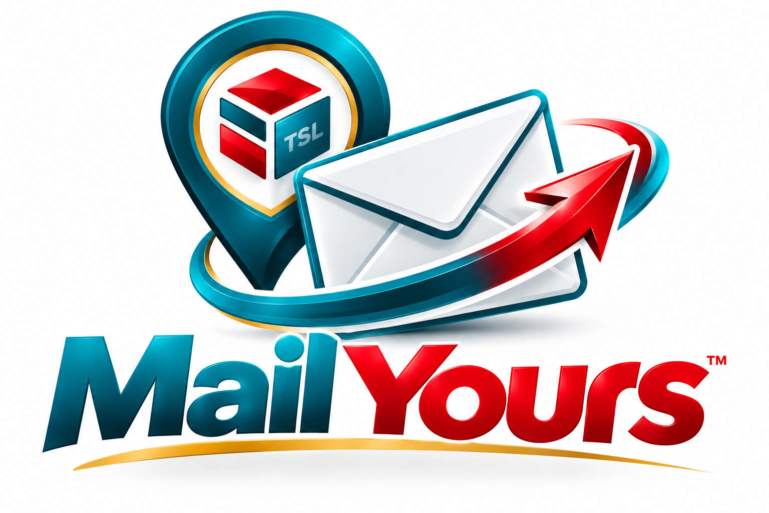 Mail Yours logo: a location pin with a TSL shipping box, an envelope and an arrow
